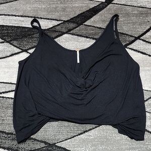 FREE PEOPLE BULLS EYE BLACK DRAPED TWIST FRONT TANK-TOP